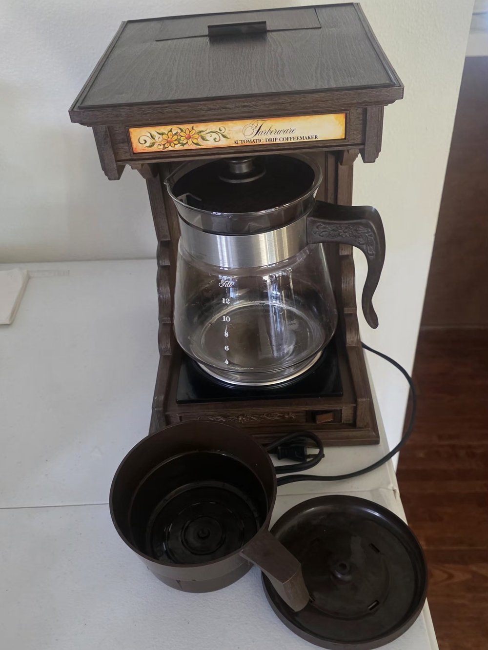 1970s Farberware #265 Automatic Drip Coffee Maker Rustic Country Faux Wood Grain - Picture 4 of 4